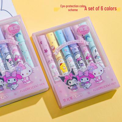 Милые мультяшные хайлайтеры Sanrio: Журнальные маркеры, безопасные для глаз, для студентов