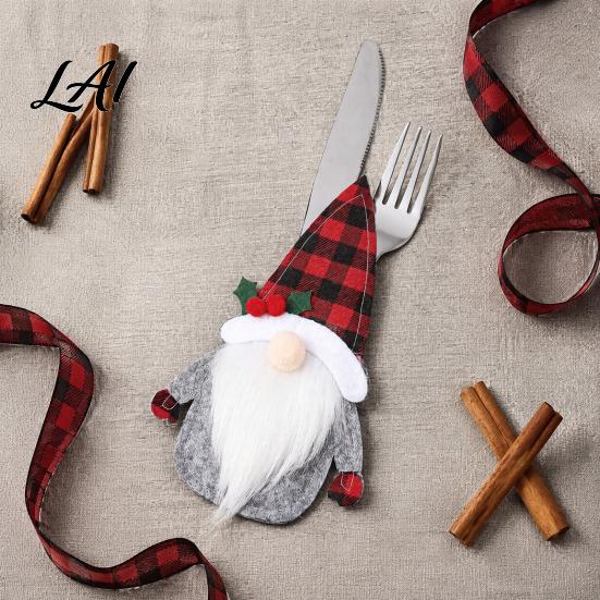 Reusable Flatware Sleeve Christmas Gnome Cutlery Holder Santa Reindeer Knife Fork Spoon Bags Bag Decorations Supplies for Xmas Party Holders