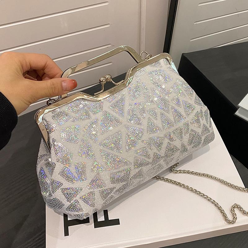 Multicolor Sequins Evening Bag Luxury Lock Luxury Chain Shoulder Crossbody Bag Lady Wedding Party Clutch Bag
