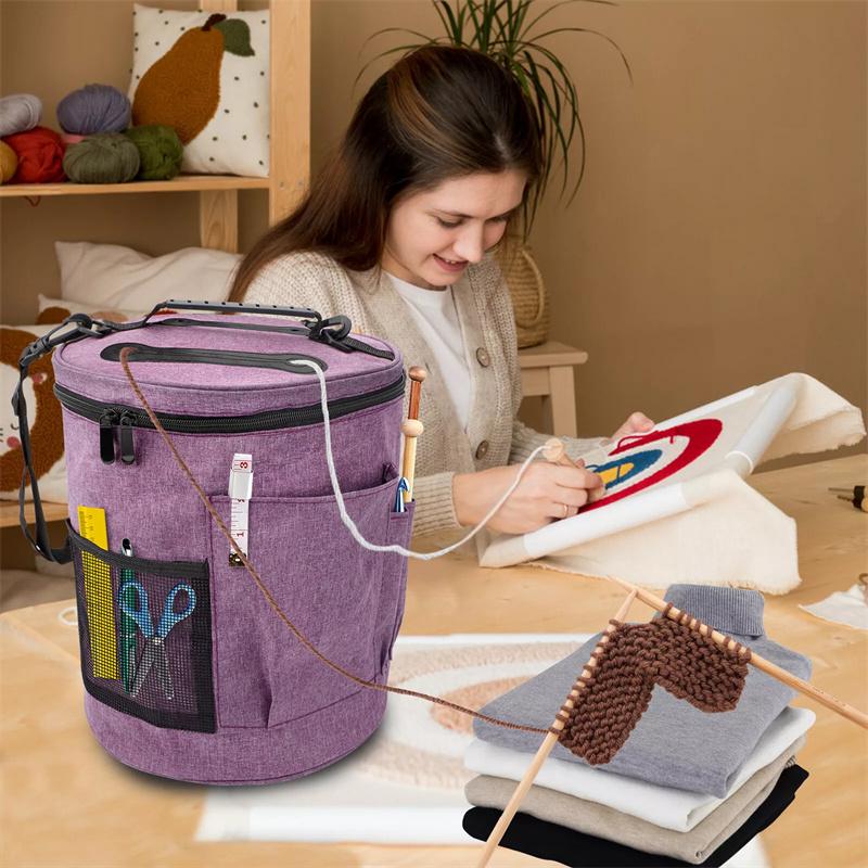Knitting Tool Storage Bag Yarn Crochet Organizer Tote Bag Large Capacity Portable With Front Yarn Needles Hooks Pocket