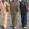 Tooxika New Cotton And Linen Two-piece Long Sleeved Shirt Wide Leg Pants Casual Solid Color Set