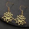 LIKGREAT Open Lotus Flower Dangle Earrings Women Stainless Steel Vintage Yoga Buddhism Healing Amulet Drop Hoop Earring Jewelry