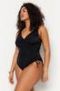 Women's Style Plus Size Black Double Breasted Tie Detailed Swimsuit