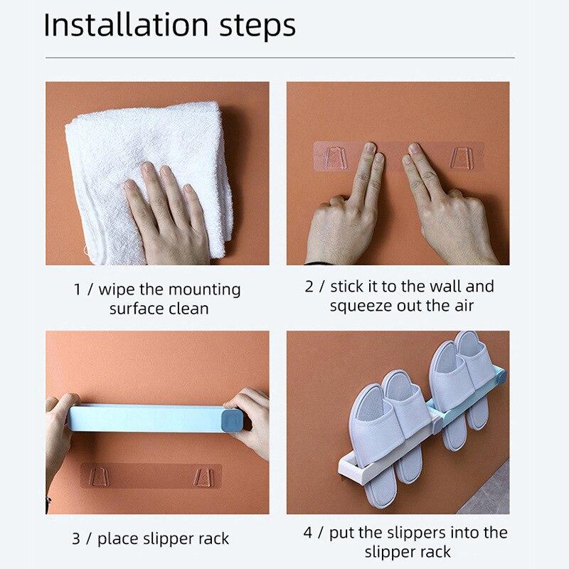 1PC Wall Mounted One Piece Shoe Rack Bathroom Slipper Shelf No Punching Space Saving Shelf Bathroom Hanging Holder