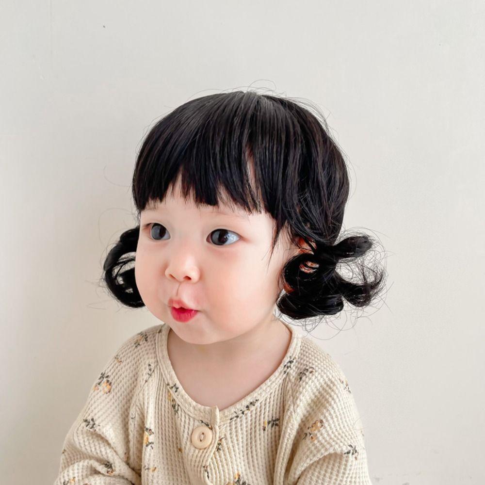 Photography Props Kids Decor Girls Toddler Neat Bang Long Straight Hair Short Bob Wig Baby Hair Wig