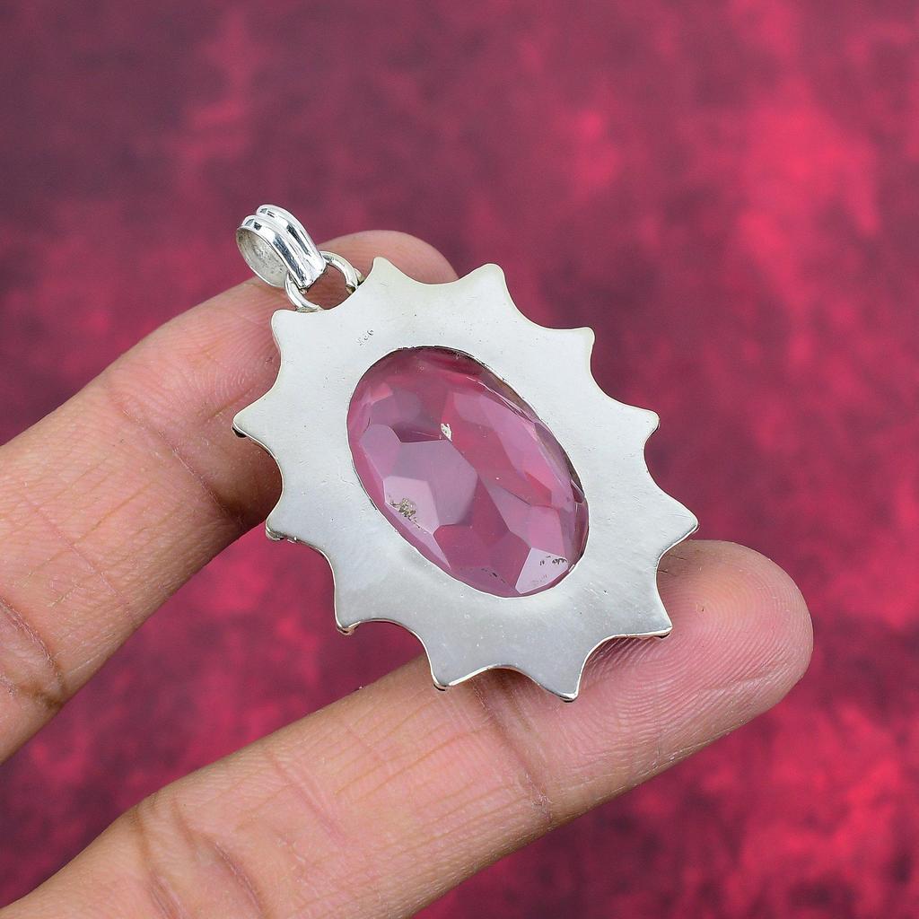 Подвеска с розовым кунцитом, драгоценный камень, кулон из стерлингового серебра 925 пробы, ювелирное изделие ручной работы, кулон с камнем по дате рождения, подарок для него