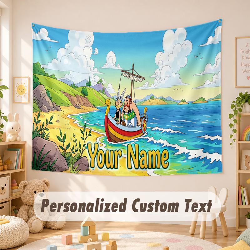 Custom Name Text Tapestry,Asterix & Obelix Boho Wall Hanging, Decorative Backdrop Tapestry For Room