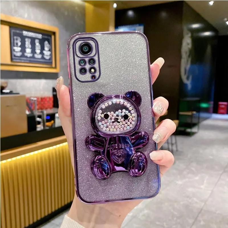 Redmi 13c 4G 5G милый держатель-кронштейн в виде медведя с блестками чехол для Xiaomi Redmi 13c 9c 9 9a 10 10a 10c 12 12c 9at подставка крышка