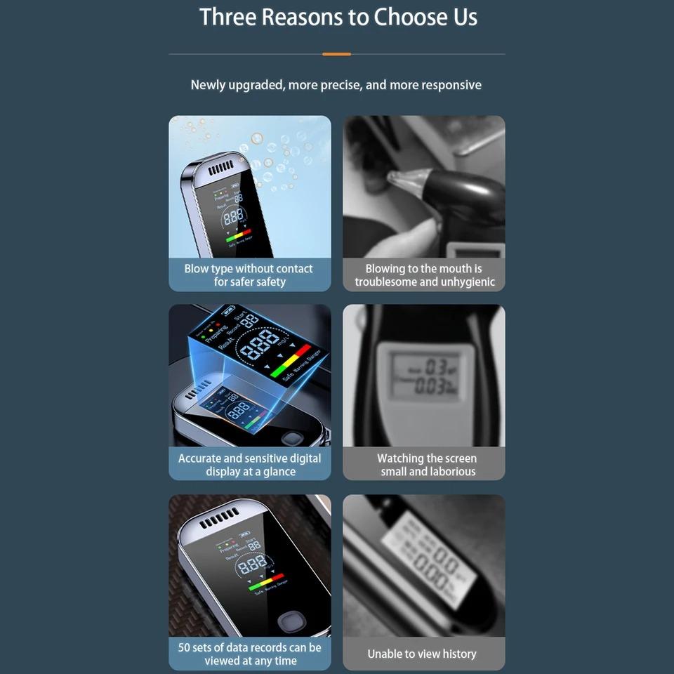 Тестер алкоголя Портативный высокоточный алкотестер Бесконтактный детектор алкоголя Перезаряжаемый через USB