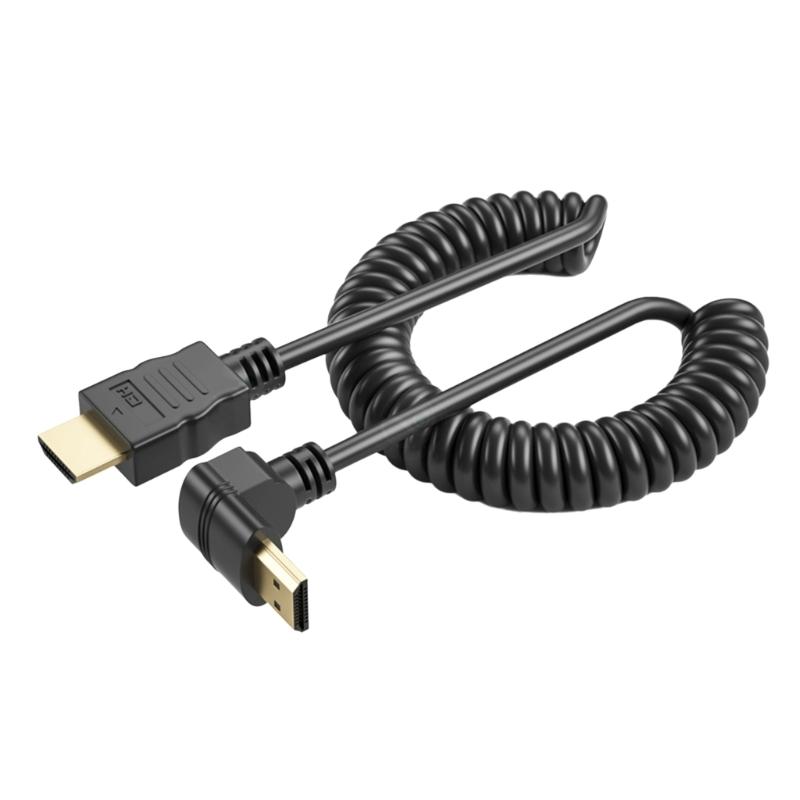 Right Angle HDTV Coiled Cable 90Degree Male to Male Spring Design Cord Extends from 19 to 75Inches Supports 4K60HZ