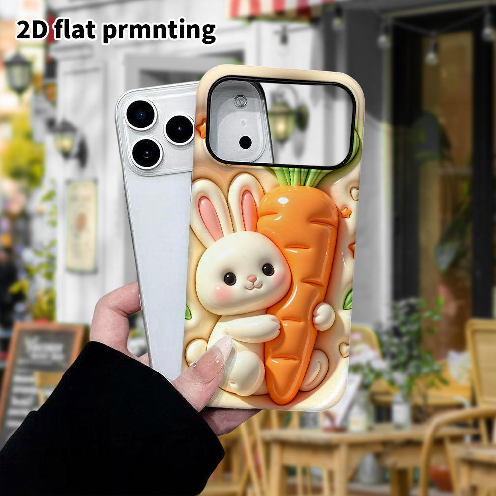 Чехол для телефона: 2D плоский дизайн, подходящий для защитного чехла iPhone 18 17 16 15 14 13 Pro, с кроликом, обнимающим морковку, идеален для Рождества и Хэллоуина