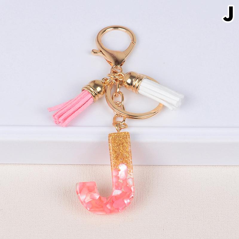 Материал из смолы с кисточкой, брелок с буквами алфавита, блестящий брелок, брелок с буквами, кулон на сумку, брелок с золотой фольгой и камнем