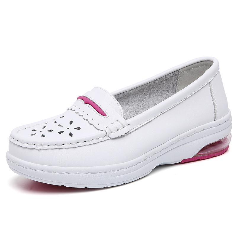 Женские больничные туфли из коровьей кожи на воздушной подушке, белые, для работы, не утомляют, удобные для ног, мягкая подошва, удобные и дышащие