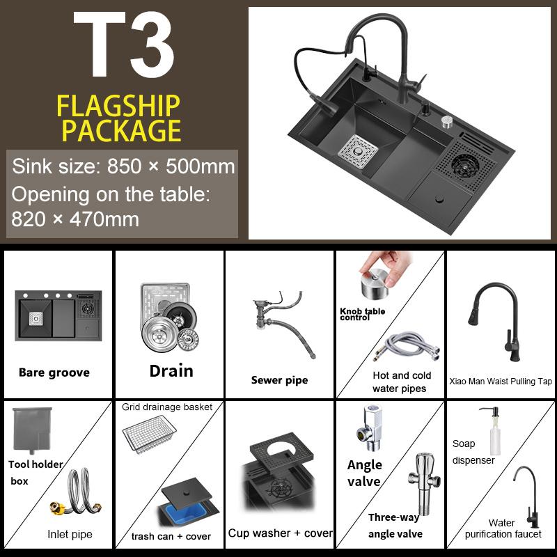 Кухонная мойка Nano Step из нержавеющей стали, стиральная машина для чашек, большая многофункциональная раковина с одним слотом и мусорным баком для кухни