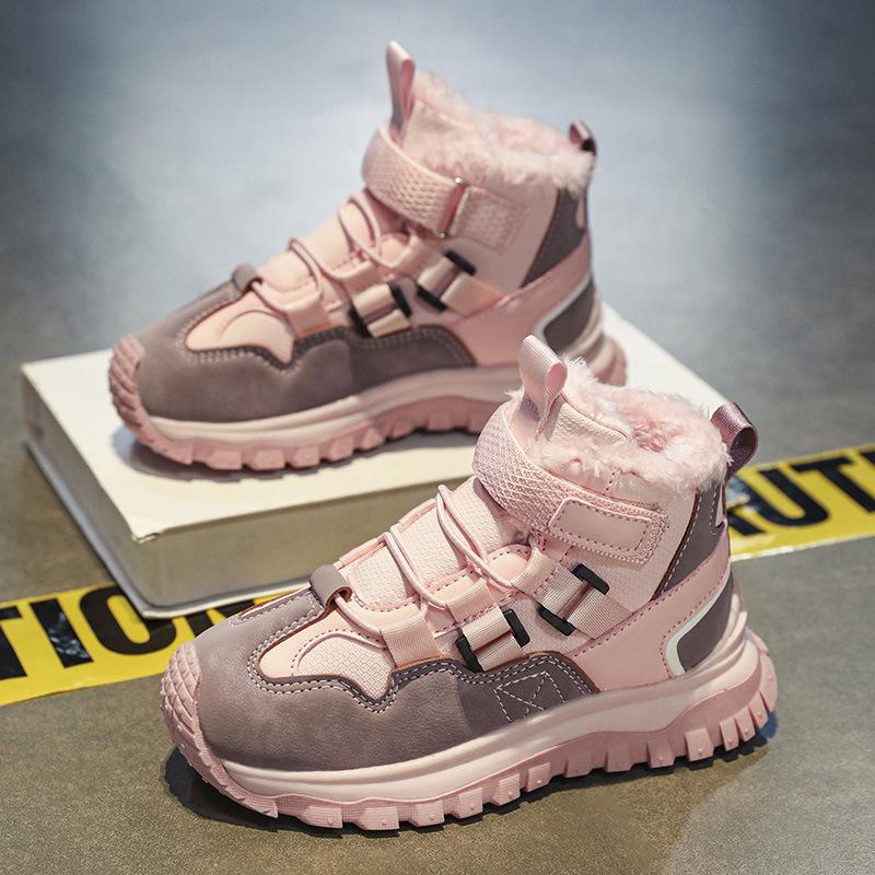 Детские высокие хлопковые кеды 2025 зима новые мягкая подошва нескользящие студенческие спортивные туфли для мальчиков и девочек утепленные флисом теплые