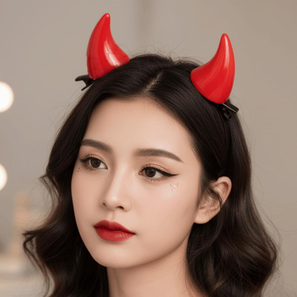 Glossy Demon Horn Barrettes Miniature Ox Horn Hair Clips Devil Horn Hairpins Costume Party