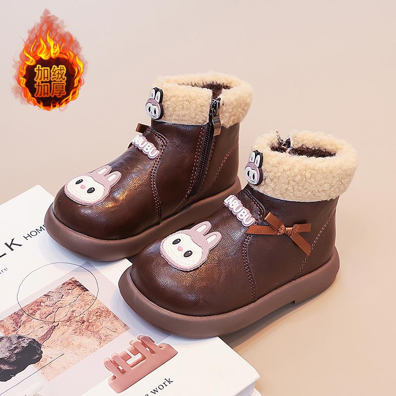 [Kids Cartoon Fleece Lined Ankle Boots Winter Warm Cotton Boots for Girls Toddler Martin Boots with Thick Sole]