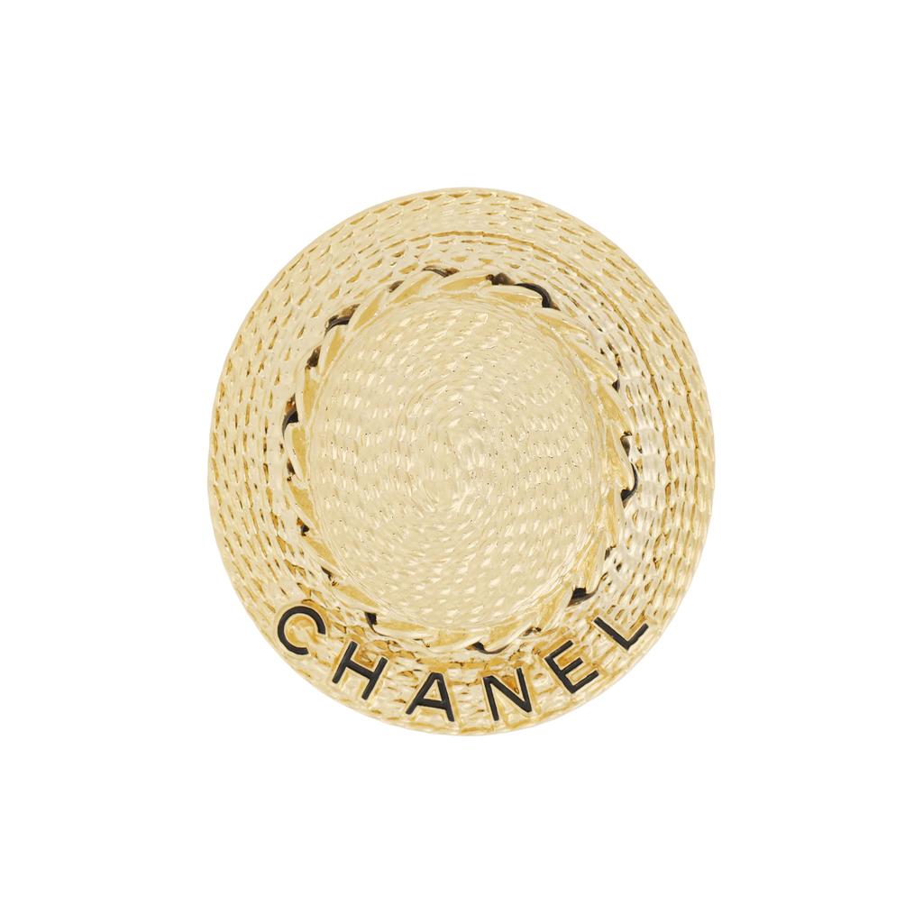 Chanel 25C Early Spring Straw Hat Brooch Unisex Accessories Gold AB-25C-008