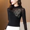 New Winter Half-high Neck Fashionable Slim and Versatile Top Black Ironing Long-sleeved Mesh T-shirt Base Shirt