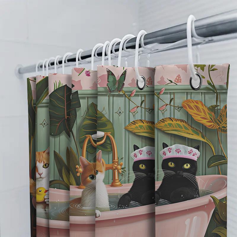 Шторка для душа для купания питомцев с очаровательным принтом собаки, белая и серая в горошек, из нескользящего материала для безопасного использования в ванной комнате