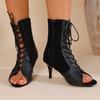 Fashion Side Zip Stiletto Heel Fish Mouth Sandals Autumn New Round Toe Strappy Front Anti-Slip Wear-Resistant High Heels