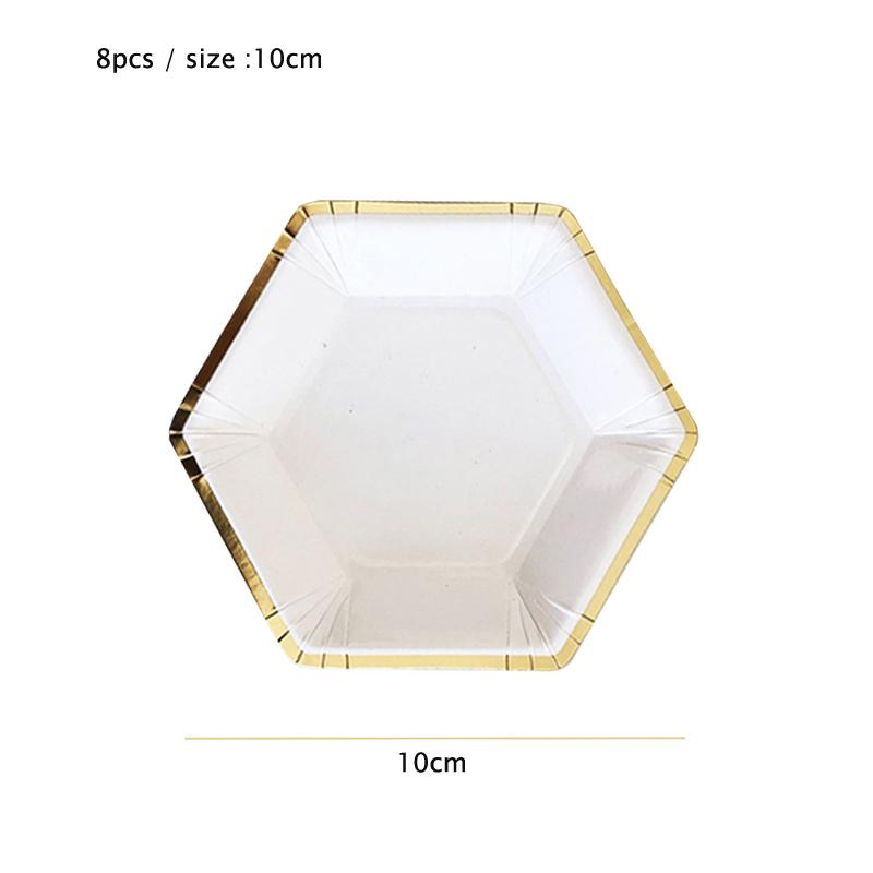 White Disposable Tableware Set Party Gold Paper Plate Wedding Necessitie Birthday Party Baby Shower Decorations Wedding Supplies