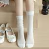 Women Socks Lolita Sweet Girls Middle Tube Socks Hollow Out Mesh Thin Breathable Solid Color Black White Gray Loose Long Socks