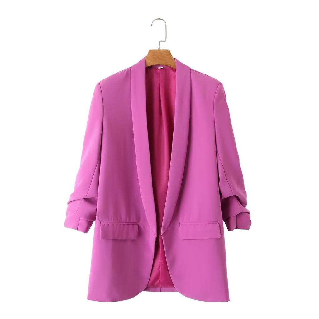 Spring and Autumn Commuter Urban Leisure Versatile Candy Women's Pleated Sleeve Blazer