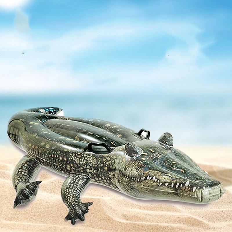 Большой надувной матрас-крокодил для детей, зеленый ПВХ, кольцо для плавания и серфинга, 155x80x31 см