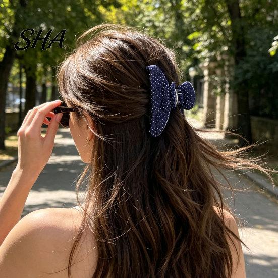 Trendy Hair Styling Clips Polka Dot Claw Clip for Women, 3.9 Inch Black/White/Red Big Clips, Large Thick Accessory, Strong Hold No Slip or Thin Secure
