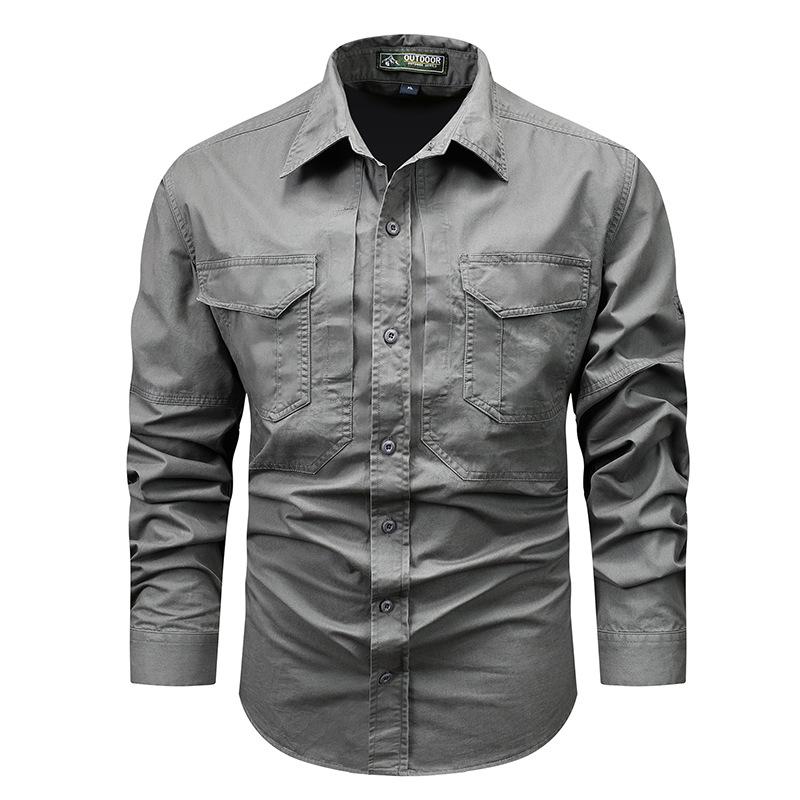 Trendy New Size Denim No-iron Shirt Men's Casual Solid Color No-iron Men's Long-sleeved Men's Clothing