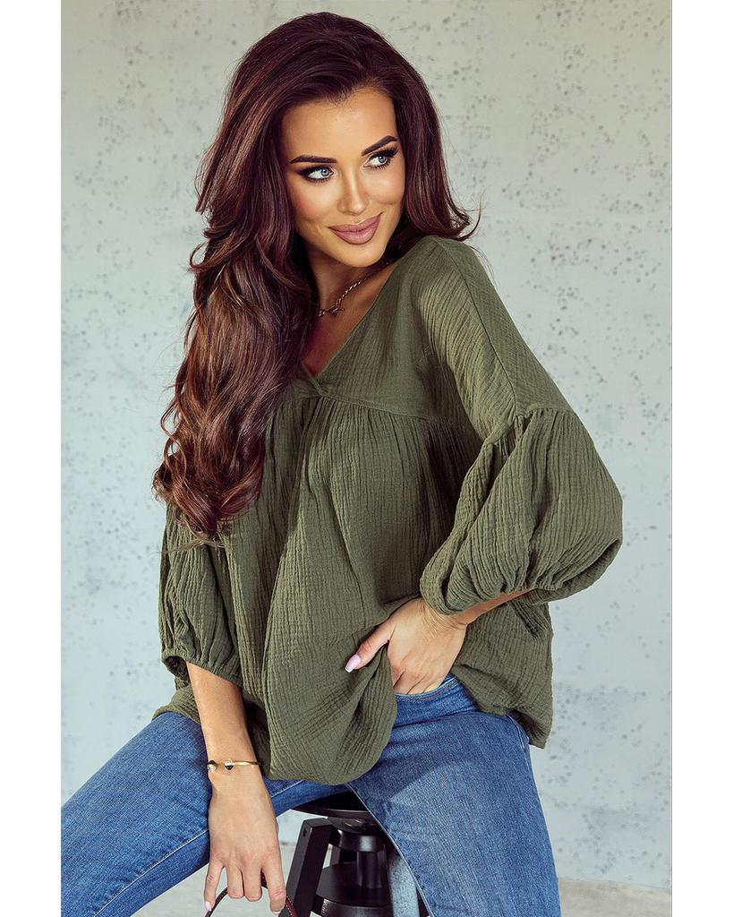 Azura Exchange Текстурированная блузка Babydoll с V-образным вырезом и рукавами-браслетами