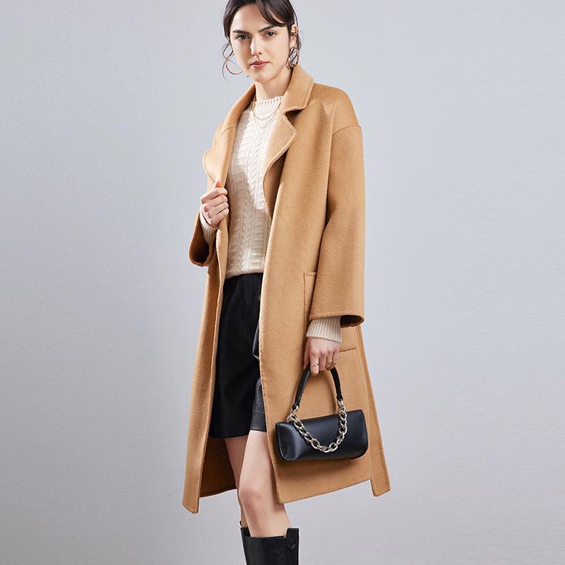 Женское длинное пальто из 100% шерсти, СОВРЕМЕННОЕ НОВОЕ Осеннее шерстяное пальто SAGA, зимнее теплое шерстяное пальто с поясом