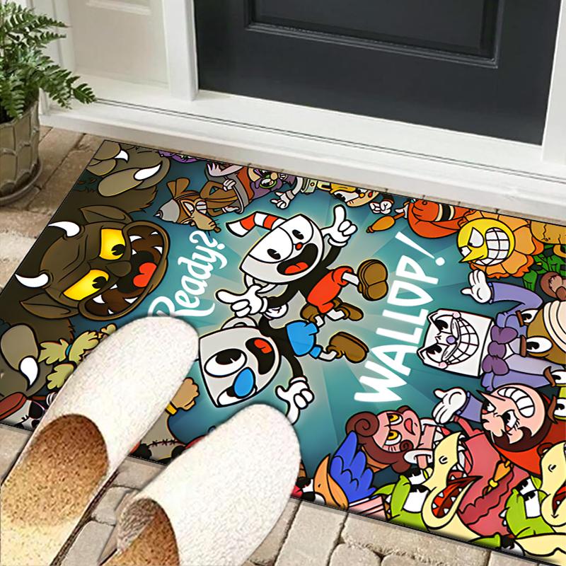 Cup-head And Mugman Adventure Office Rug Chair Mat, Game Carpet, Suitable for Front Door, Bedroom, Living Room, Desk, Holiday Gift