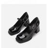 Women's shoes French Mary Jane shoes 2024 new small leather shoes women's thick heels square head high heels women's