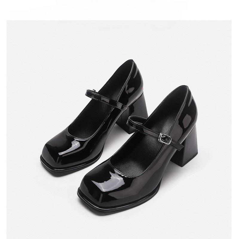 Women's shoes French Mary Jane shoes 2024 new small leather shoes women's thick heels square head high heels women's