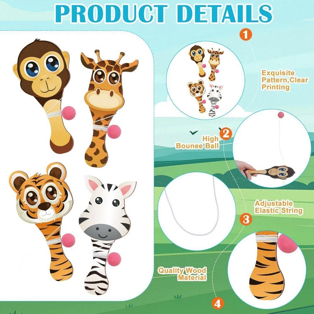 4Pcs Retro Paddle Ball Game Portable Wooden Target Ball Wooden Paddles with Ball Active Play