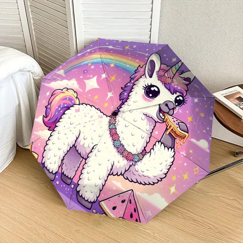 1pc Unicorn llama eating watermelon slice. Umbrella with Plastic Handle,Suitable for All Seasons Home Travel Outdoor UmbrellaDD054