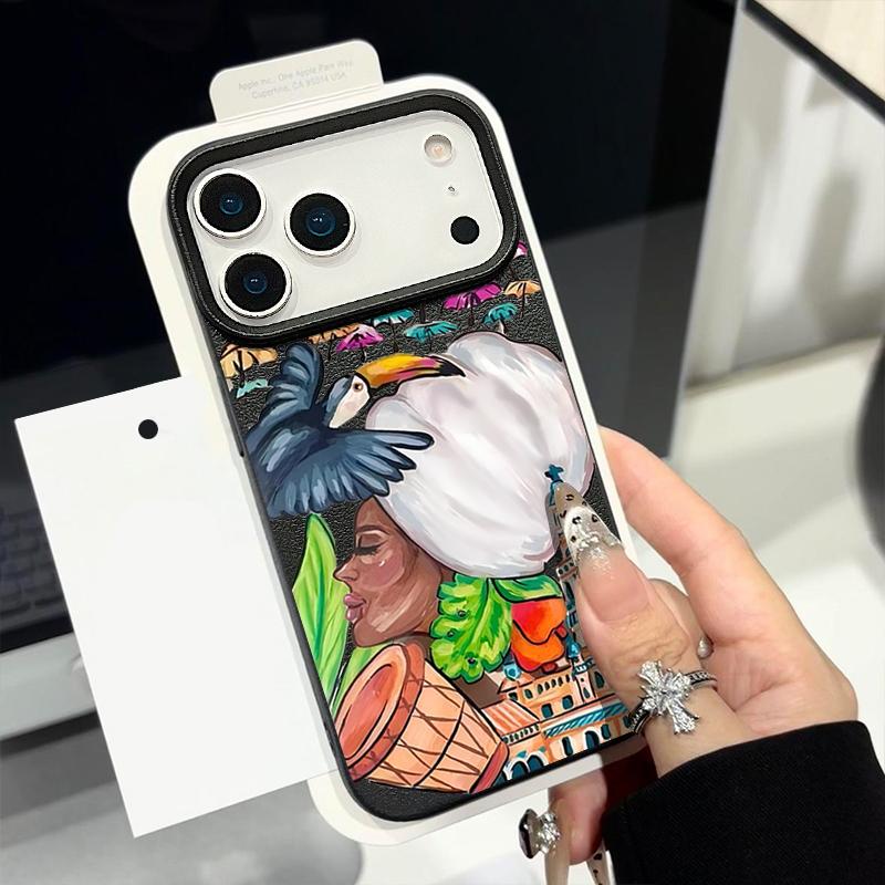 For iPhone 17 Pro Max Case Luxury Tropical-style Toucan Pattern Leather Texture Silicone Cover For iPhone 16 Pro Max 15 14 13 12 11 16E Air