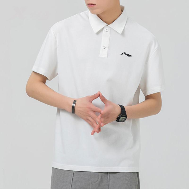 Li Ning Brand Logo Solid Color Casual Pullover Short Sleeve Polo Shirt Men Polo Shirts White APLT139-2