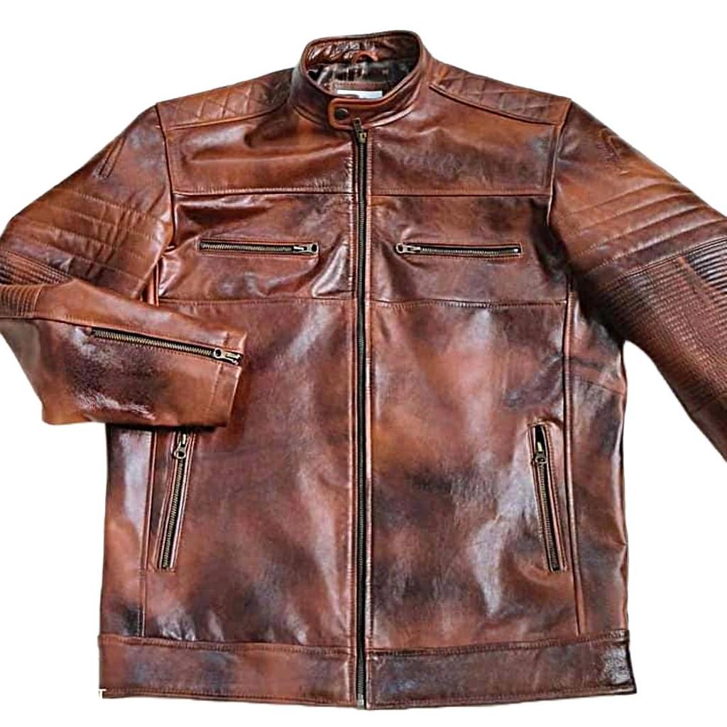NOORA New Men's REAL Lambskin Leather,Distressed Brown, Biker Jacket ,Real Lambskin Leather, Cafe Racer Jackets, GirlFriend Dates Jacket,Gift For Him
