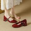 Retro Mary Jane Shoes Red Temperament Light Mouth Leather Shoes 2025 New Evening Wind French Fashion Square Head Single Shoes Women's Shoes