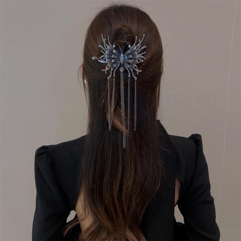 Vintage Ladies Butterfly Chain Tassel Hair Clips Korean Twist Clip Crab Women Hair Accessories Headwear