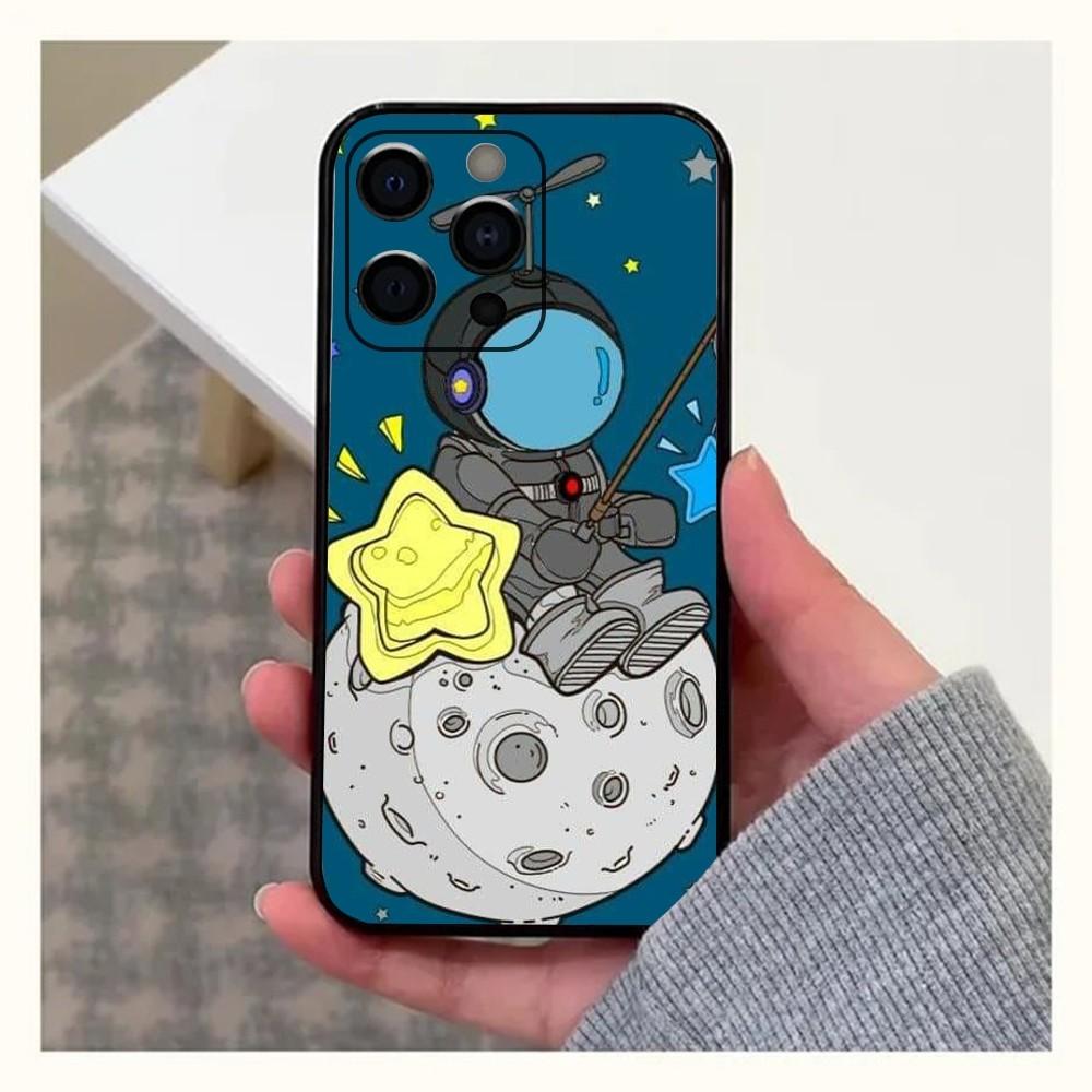 Милый чехол для телефона с астронавтом для Apple iPhone 15,14,13,12,11,Pro,X,XS,Max,XR,Plus,Mini Мягкий черный корпус