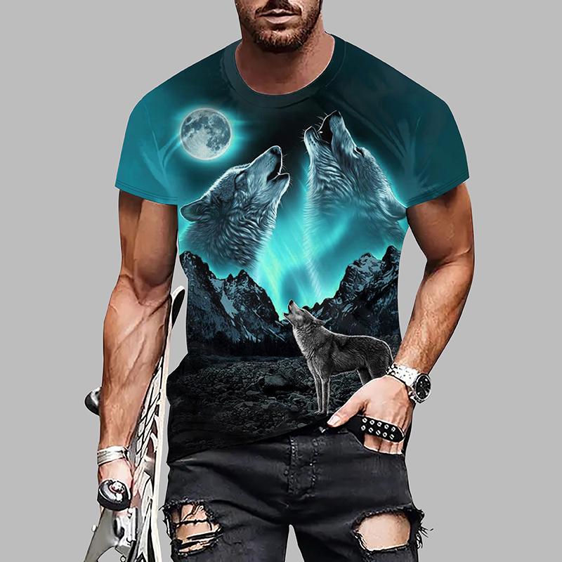 Новая летняя мужская модная футболка с принтом волка, мужская футболка, топ