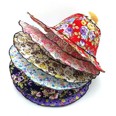 Женская шляпа-веер Летняя шляпа от солнца Модная шляпа с цветочным узором Многофункциональная тканевая шляпа Ручной работы Уличная бамбуковая шляпа для путешествий 9 стилей