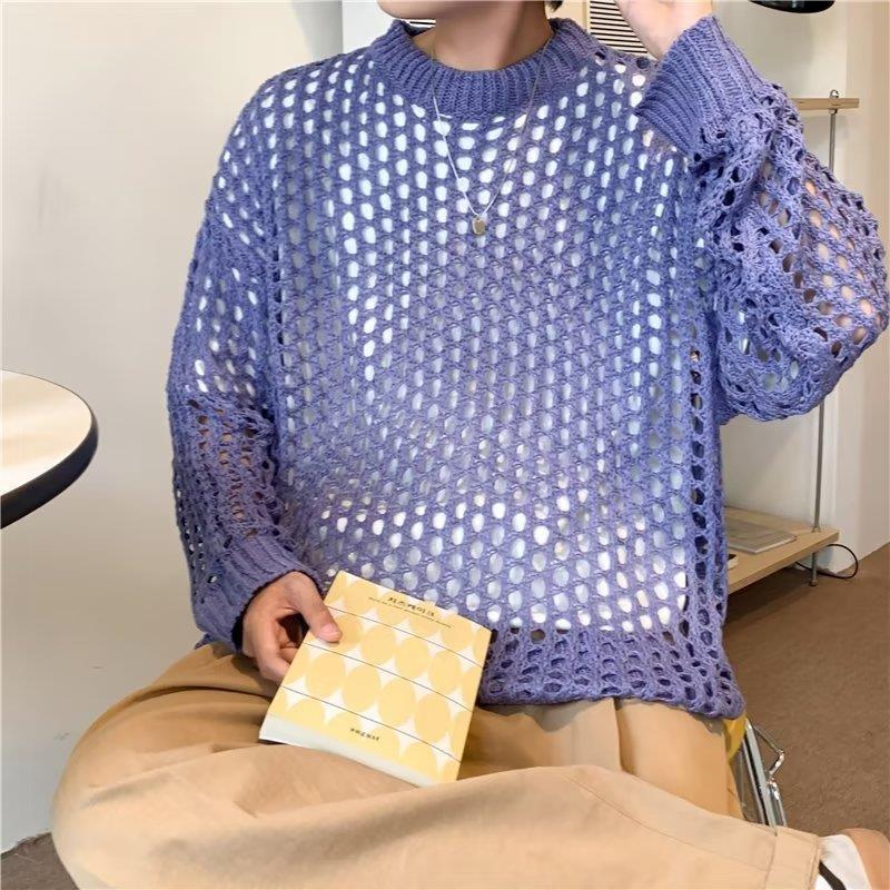Унисекс свитер-пуловер с ажурной вязкой – Толстая линия, модный корейский стиль Tide