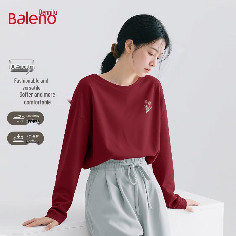 Женская хлопковая футболка с длинным рукавом и круглым вырезом Baleno