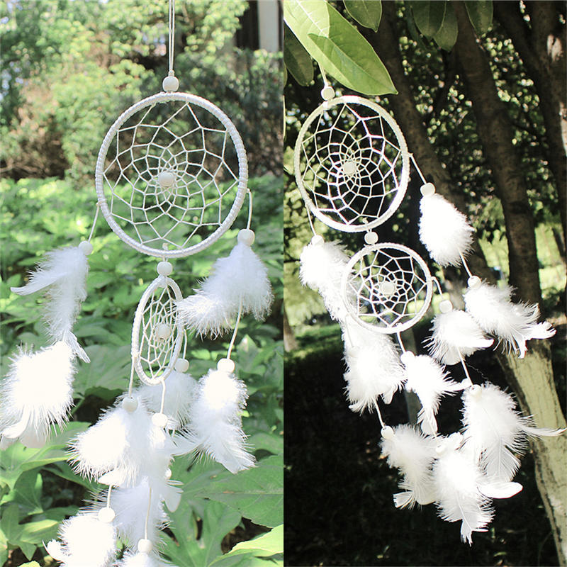 Белый Ловец снов круглый с перьями настенный декор ремесло