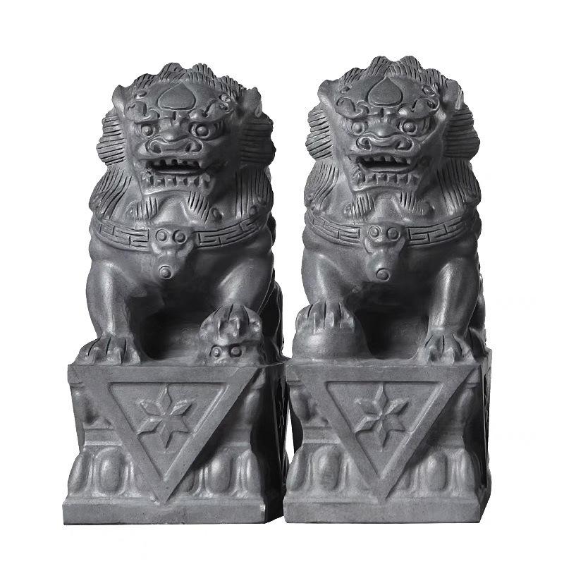 Bluestone Lion Pair: Hand-Carved Stone Ornaments for Home, Doorway, Courtyard, or Tombstone.